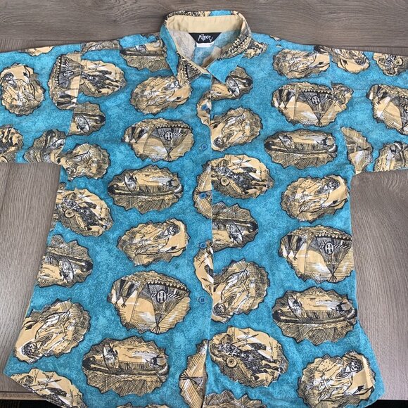 Vintage Roper Western Button-Up Shirt With Native American Print In Turquoise & - Picture 2 of 10